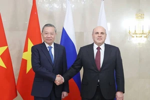 Tổng Bí thư Tô Lâm hội kiến Thủ tướng Liên bang Nga Mikhail Mishustin. Ảnh: TTXVN