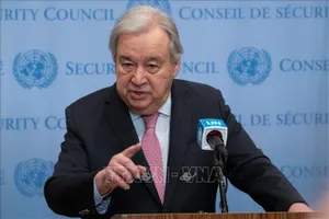 Tổng thư ký LHQ Antonio Guterres phát biểu tại cuộc họp báo ở New York, Mỹ. Ảnh tư liệu: THX/TTXVN