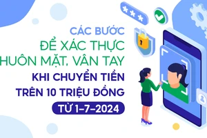 Các bước để xác thực khuôn mặt, vân tay khi chuyển tiền trên 10 triệu đồng từ 1-7