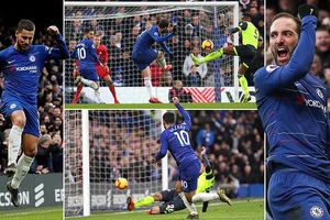 Chelsea - Huddersfield 5-0: Higuain, Hazard lập cú đúp, Luiz góp công chiến thắng 5 sao