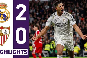 Real Madrid vs Sevilla 2-0: Ngôi sao Bellingham đánh đầu mở bàn, Mbappe ấn định chiến thắng trên chấm penalty, Real chỉ còn thua Barca 1 điểm