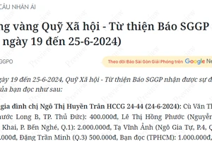 Bảng vàng Quỹ Xã hội - Từ thiện Báo SGGP (từ ngày 19 đến 25-6-2024)