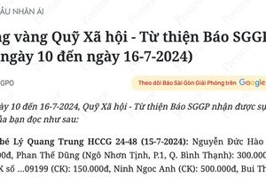 Bảng vàng Quỹ Xã hội - Từ thiện Báo SGGP (từ ngày 10 đến ngày 16-7-2024)