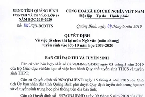 Quyết định tổ chức cho hơn 6.400 học sinh thi lại môn Ngữ Văn vào lớp 10 tại Quảng Bình