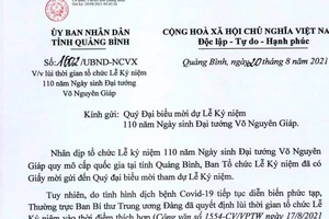 Quảng Bình: Lùi thời gian kỷ niệm 110 năm Ngày sinh Đại tướng Võ Nguyên Giáp