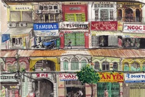 梅洛迪在刺繡中的狹長房子在胡志明市隨處可見。