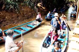 遊客體驗在村路坐馬車的情趣。