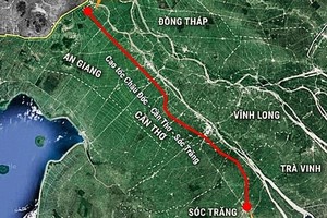 朱篤－芹苴－滀臻高速公路路線圖。