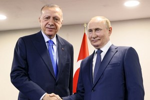 俄羅斯總統普京與土耳其總統埃爾多安會談。（美聯社）