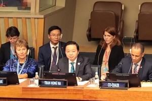 政府副总理陈红河出席水源与合作对话会并发言。