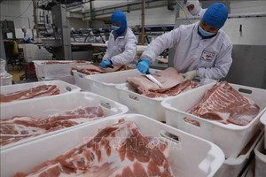 猪肉加工生产线。