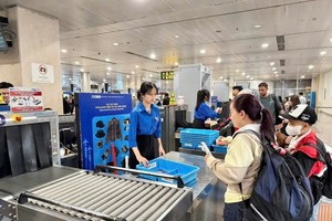 乘客在办理安全检查手续。