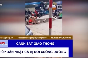 Cảnh sát giao thông giúp dân nhặt cá bị rơi xuống đường