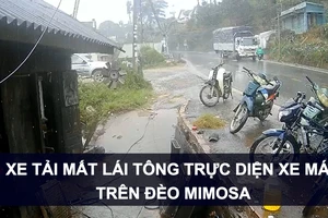 Xe tải mất lái tông trực diện xe máy trên đèo Mimosa