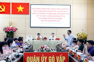 Đoàn giám sát HĐND TPHCM làm việc với quận Gò Vấp sáng 8-9. Ảnh: NGÔ BÌNH