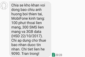 MobiFone đã hỗ trợ gói cước viễn thông cho các thuê bao vùng lũ