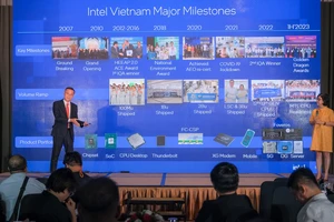 Đại diện Nhà máy lắp ráp và kiểm định chip của Intel chia sẻ thông tin với giơi truyền thông vào tháng 6-2023