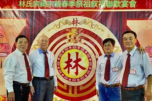 林漢强老師(左二)與林氏宗親合照。