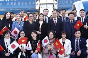 国会主席陈青敏偕夫人和越南国会高级代表团送行仪式。图自越通社