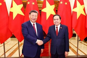 越南国会主席陈青敏会见中共中央总书记、国家主席习近平。图自越通社