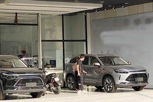 Customers choose Chinese-made cars at an auto salon in Binh Chanh District. (Photo: SGGP)