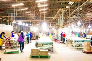 A wood factory processing wooden products for export to the EU in Binh Dinh Province. (Photo: SGGP)