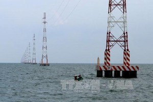 The largest cross-ocean 110 kV transmission line was constructed in Kien Giang province. The Southern Power Corporation is planning to build 53 more 110 kV power projects in southern provinces and cities. (Photo: VNA)