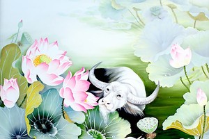 A painting of Lotus flower by artist Nguyen Thi Tam