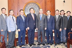 Secretary of the HCM City Party Committee Nguyen Thien Nhan received Vice Chairman of the Lotte Group Hwang Kag-gyu.  (Photo: HCMCPV. ORG.VN)