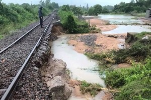 The railway-line connecting Thap Cham and Nha Trang has been damaged by Storm Usagi.