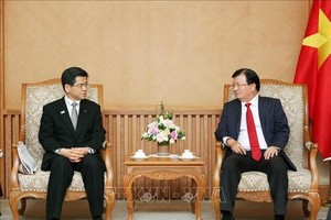 Deputy Prime Minister Trinh Dinh Dung (R) and Japanese Minister of Land, Infrastructure, Transport and Tourism Keiichi Ishii (Photo: VNA)