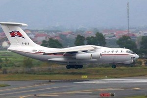 The IL-76 MD transport aircraft lands on Noi Bai International Airport.