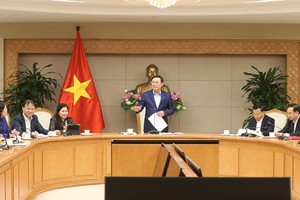 Deputy Prime Minister Vuong Dinh Hue (standing) addresses the meeting of the steering committee for pricing on January 31 (Photo: VNA)