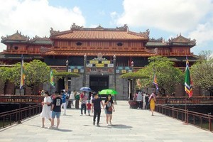 Tourists visit Imperial Citadel of Hue.