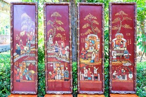 The collection of four lacquer paintings of Truyen Kieu (Tale of Kieu)