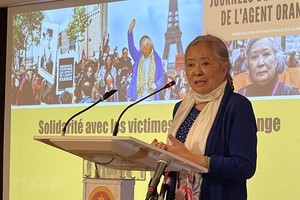 Vietnamese French woman Tran To Nga speaks at the meeting (Photo: VNA)