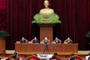 The Politburo's conference on April 22 (Photo: VNA)