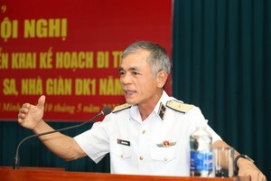 Rear Admiral Luong Viet Hung, Deputy Commander of the Vietnam People's Navy speak at the departure ceremony.