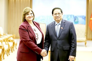 Prime Minister Pham Minh Chinh (right) and Egyptian Ambassador Amal Abdel Kader Elmorsi Salama (Photo: VNA)