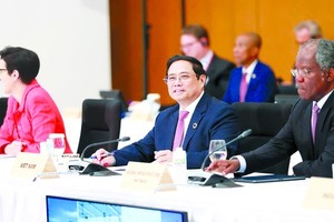 Prime Minister Pham Minh Chinh delivers a message at G7 expanded Summit's first plenary session on May 20. (Photo: SGGP)