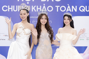 Miss Intercontinental 2022 Bao Ngoc (L), Miss World Vietnam 2022 Huynh Nguyen Mai Phuong and the second runner-up title at Miss World Vietnam 2022, Phuong Nhi (R)