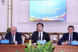 Ambassador Julien Guerrier, Head of the EU Delegation to Vietnam (centre), speaks at the meeting. (Photo: VNA)