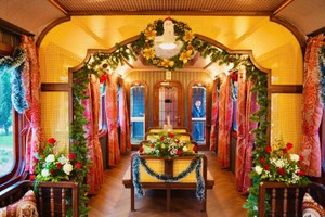 The carriages of the La Reine train inspired by the palace of Queen Nam Phuong (Photo: SGGP)