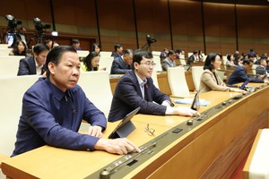 Delegates press the button to approve the Law amending and supplementing several articles of the Law on the Organisation of the NA. (Photo: SGGP)