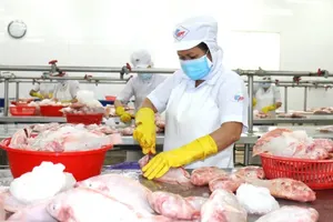 Seafood processing for export at Saigon Seafood Trading Joint Stock Company (APT) in Ho Chi Minh City