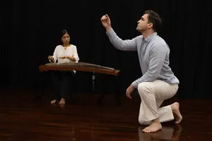 French director Léo Barcet (R) and Vietnamese artist Nguyen Ngoc Hang