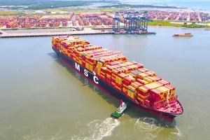 A container vessel entering the Vung Tau–Thi Vai route