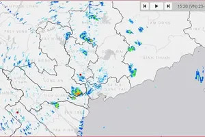 Weather radar imagery at 3:20 PM on November 23 indicates a 95 percent probability of no rainfall in Ho Chi Minh City’s eastern area over the next three to four hours. (Photo: SGGP)