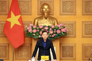 Deputy Prime Minister Tran Hong Ha speaks at the online meeting with leaders of provinces and cities regarding emergency response efforts to the 15th storm. (Photo: VNA)