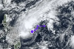 A tropical depression over the eastern waters of the Philippines. Satellite image taken at 11 a.m. on December 4.